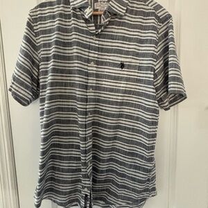 U.S. Polo Assn. Short-Sleeve Button-Down Shirt - Gray/White Stripe